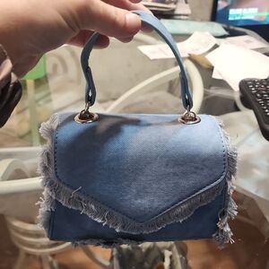 Stylish Blue Denim Women's Fashion Handbag Fringed Small Square Bag.  Verisatile